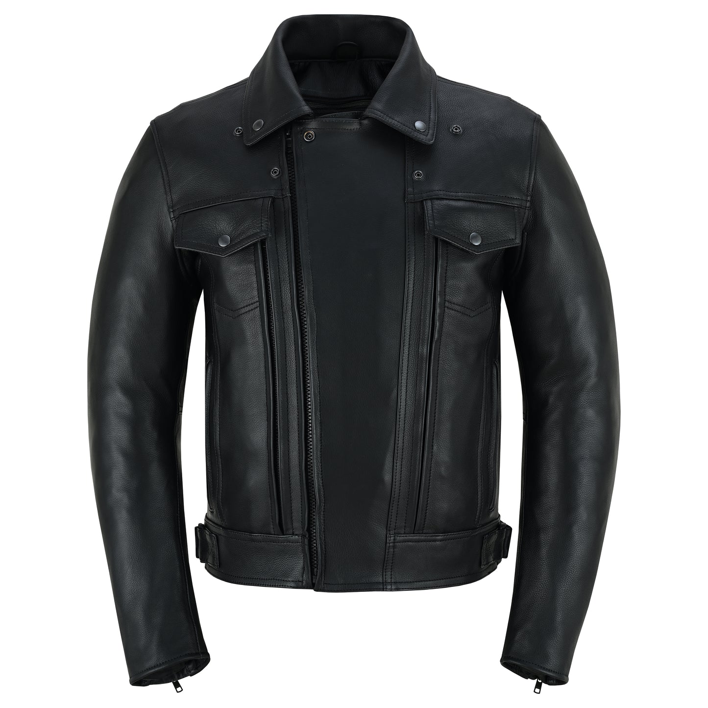 Overlord – Men’s CE-Approved Motorcycle Leather Jacket – Full Grain Cowhide, Removable Armor, Concealed Carry Pockets, Classic Biker Style with Thermal Liner Jacket Black