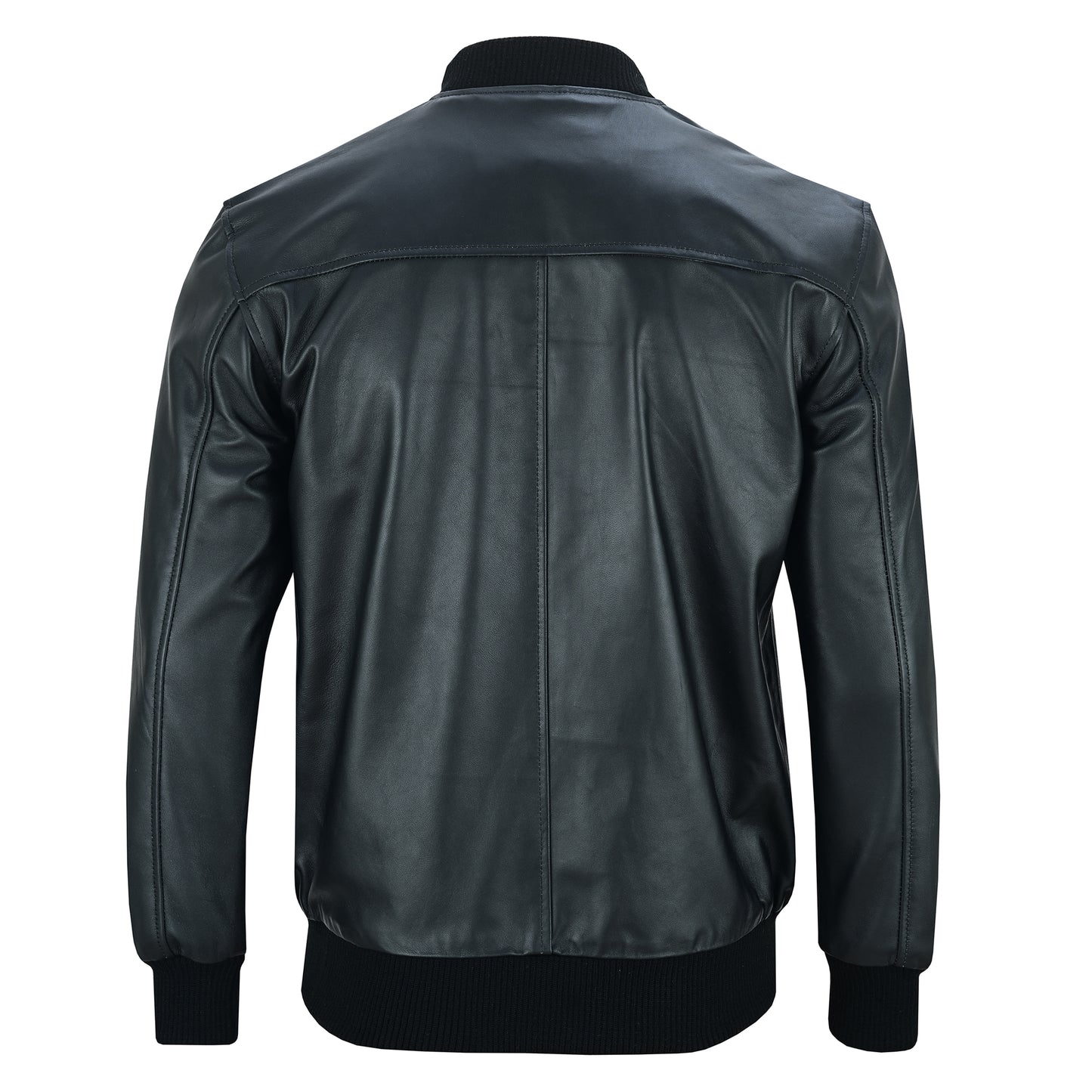 Men’s Lambskin Leather Jacket Collar Zip Up Rib Knit Casual Wear Fashion Jacket