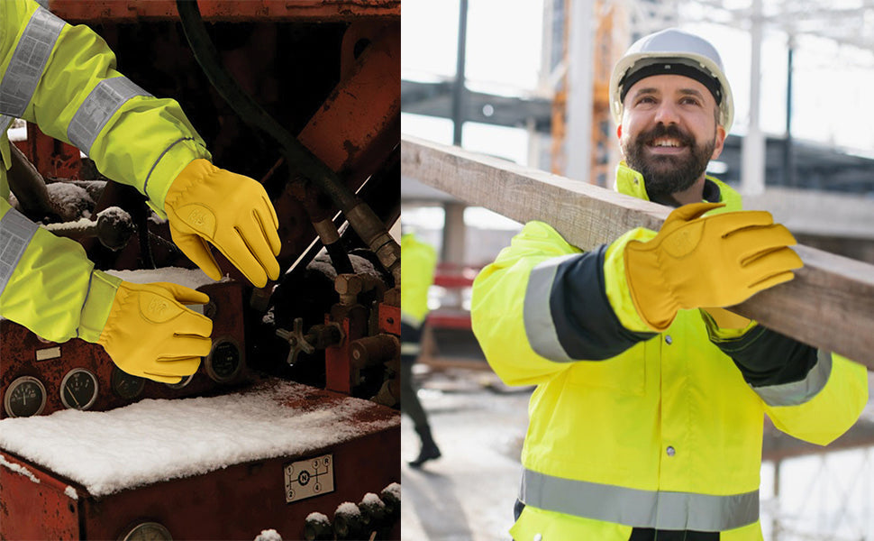Work Gloves Cowhide Leather, Construction,Hand Tools, Driving,Forest Gardening Heavy Duty Work Safety Gloves