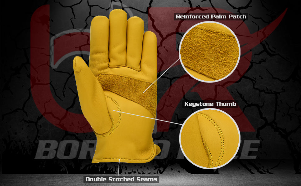 Work Gloves Cowhide Leather, Construction,Hand Tools, Driving,Forest Gardening Heavy Duty Work Safety Gloves