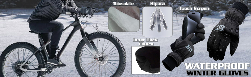 Men's & Women's Waterproof Winter Gloves - Touch Screen, Thinsulate Insulation, Windproof, Non-Slip Grippy Palm, Ideal for Cycling, Motorcycle, Hiking & Skiing | All-Weather Thermal Gloves