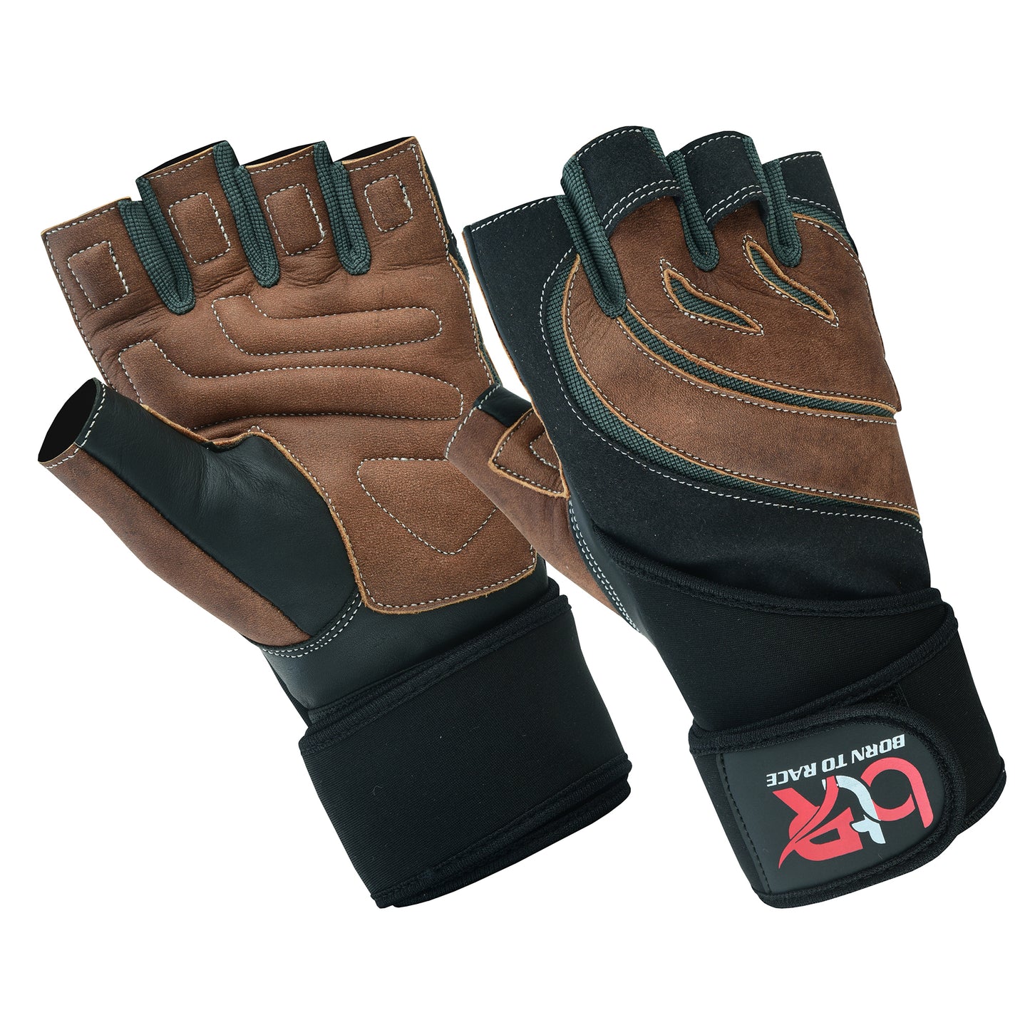 Weight Lifting Leather Padded Fingerless Long Wrist Gloves Unisex