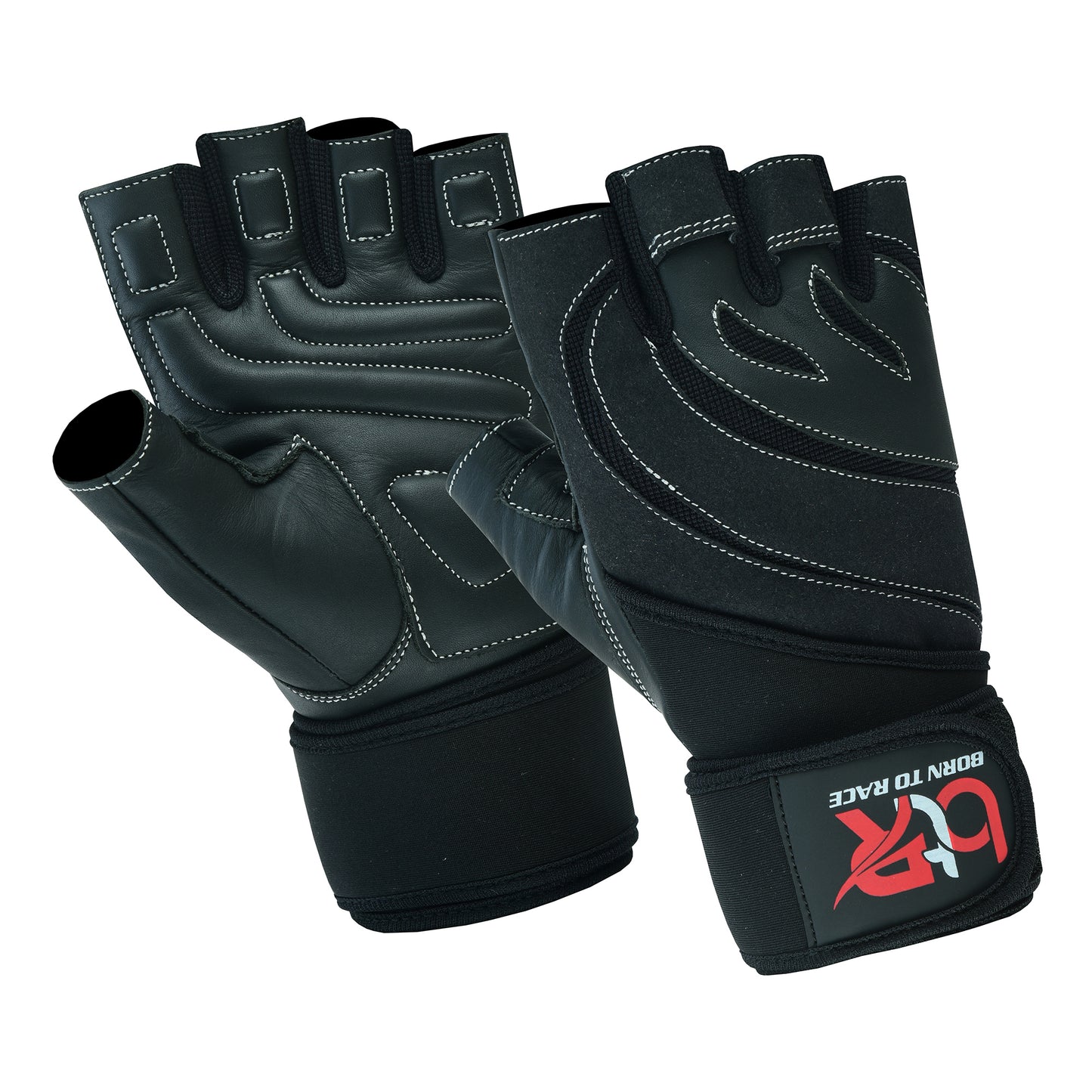 Weight Lifting Leather Padded Fingerless Long Wrist Gloves Unisex