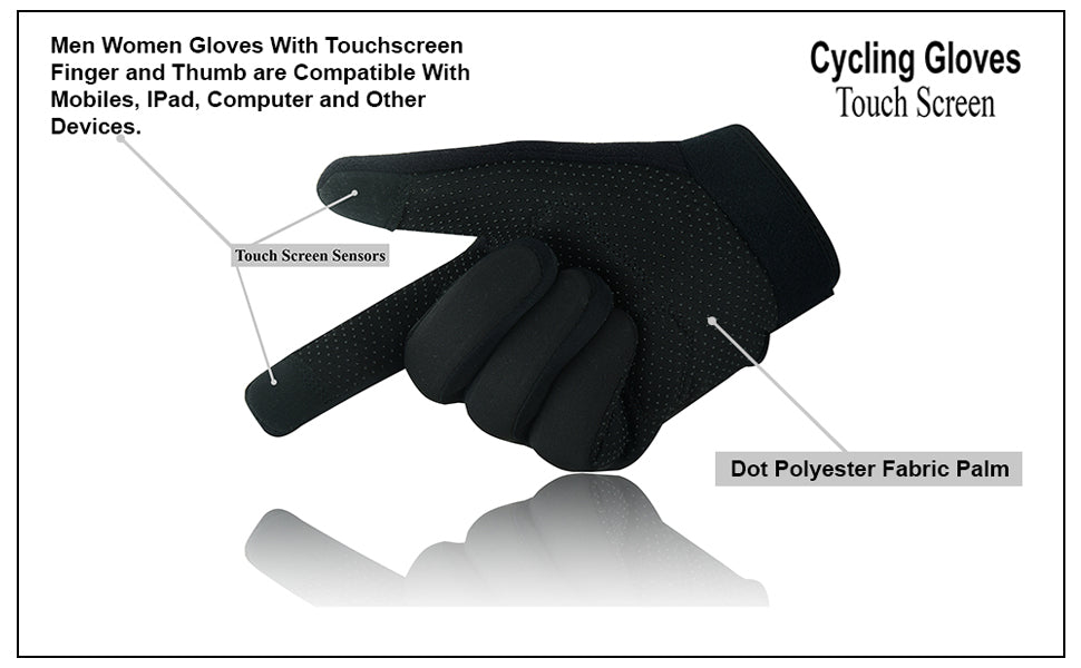 Cycling Gloves for Men and Women - Touchscreen Full Finger Gloves, Anti-Slip Padded MTB, Road Bike, and Outdoor Sports Gloves with Softshell Back and Breathable Design