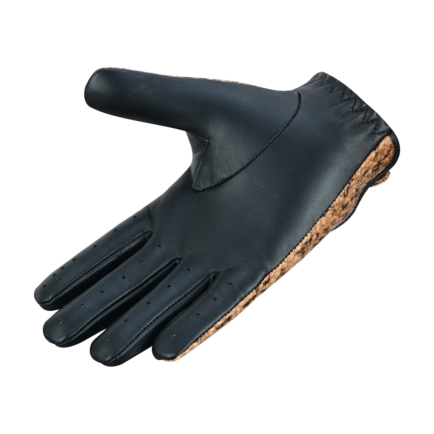 Luxury Python Snake Embossed Leather Driving Gloves - Premium Half Finger Biker Gloves for Motorcycle Riding, Car Driving, and Outdoor Sports - Sheepskin Palm, Cowhide Back, Adjustable Fit