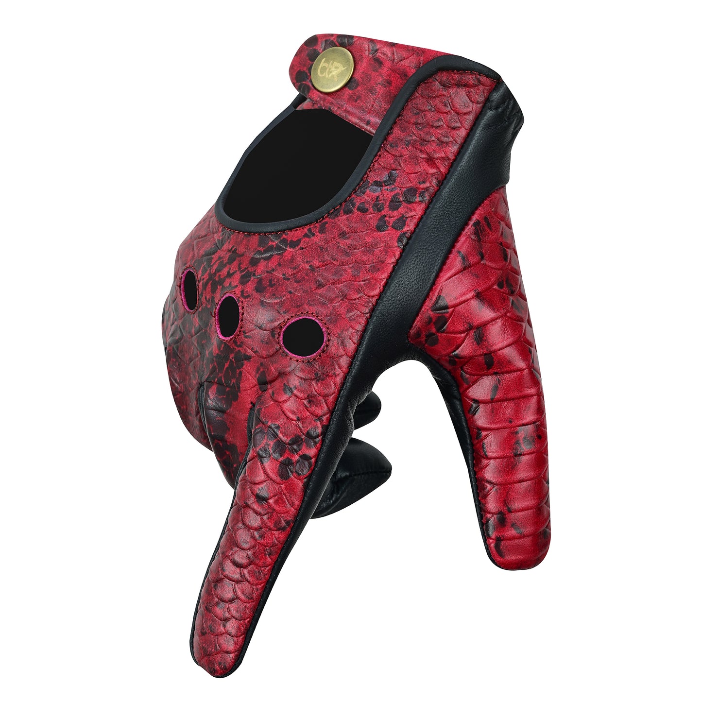 Luxury Python Snake Embossed Leather Driving Gloves - Premium Half Finger Biker Gloves for Motorcycle Riding, Car Driving, and Outdoor Sports - Sheepskin Palm, Cowhide Back, Adjustable Fit