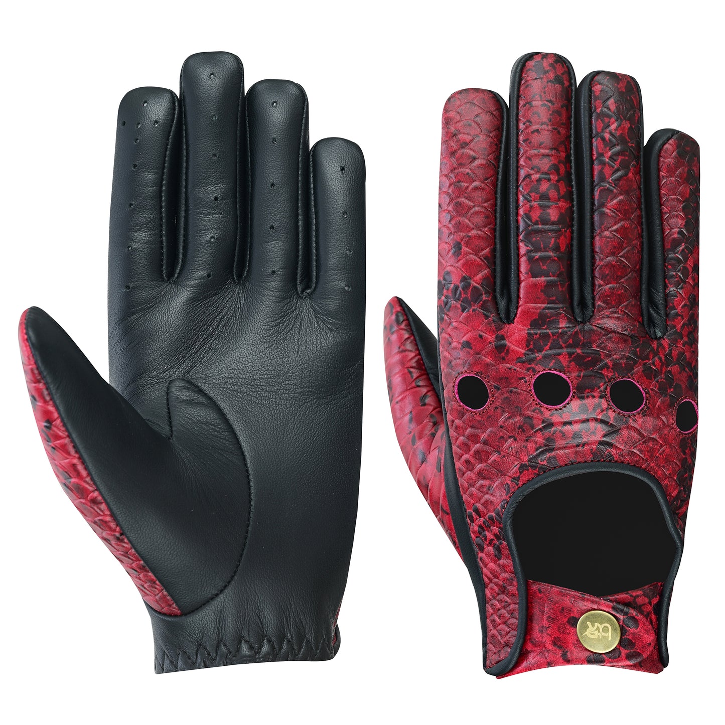 Luxury Python Snake Embossed Leather Driving Gloves - Premium Half Finger Biker Gloves for Motorcycle Riding, Car Driving, and Outdoor Sports - Sheepskin Palm, Cowhide Back, Adjustable Fit