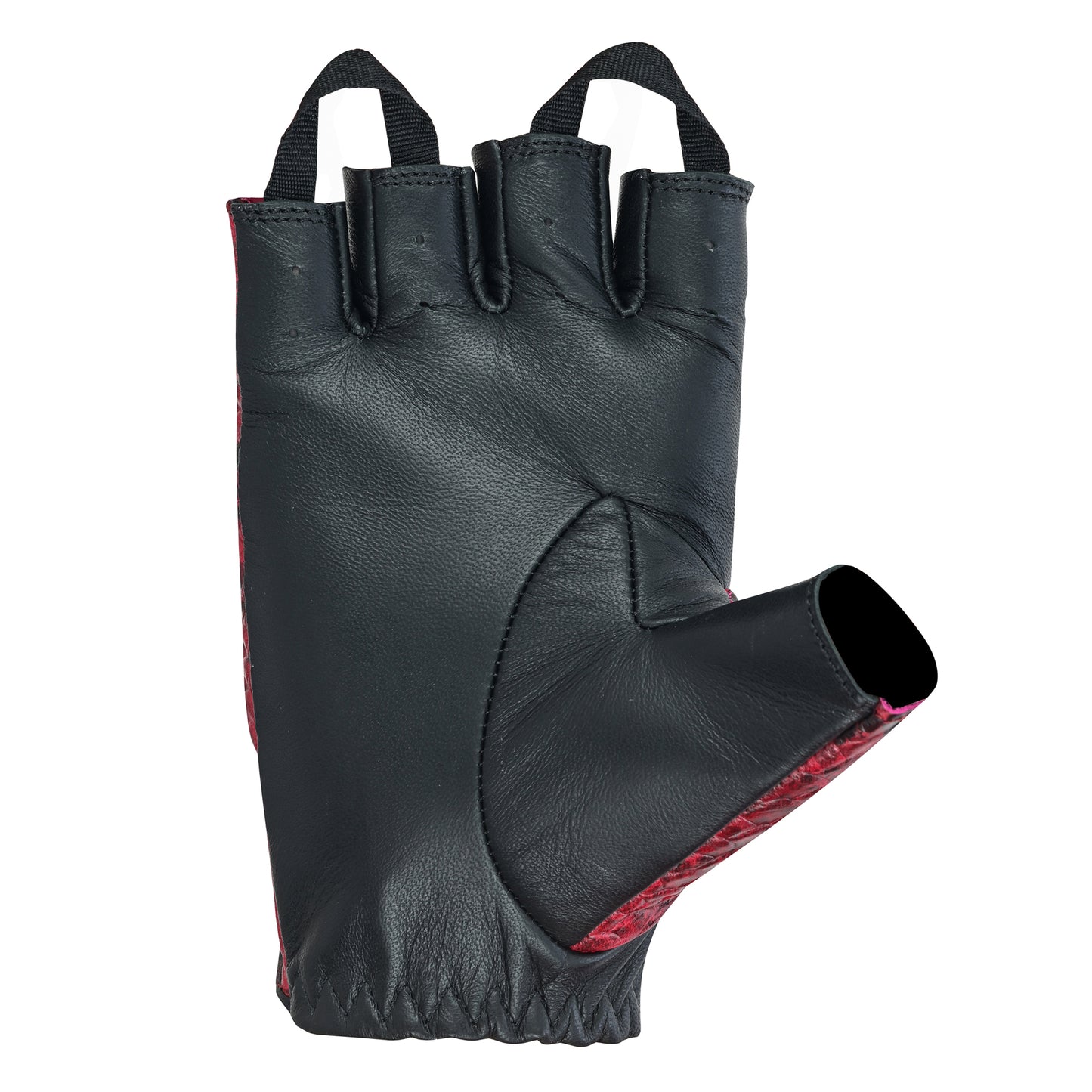 Men Python Snake Embossed Fingerless Leather Gloves