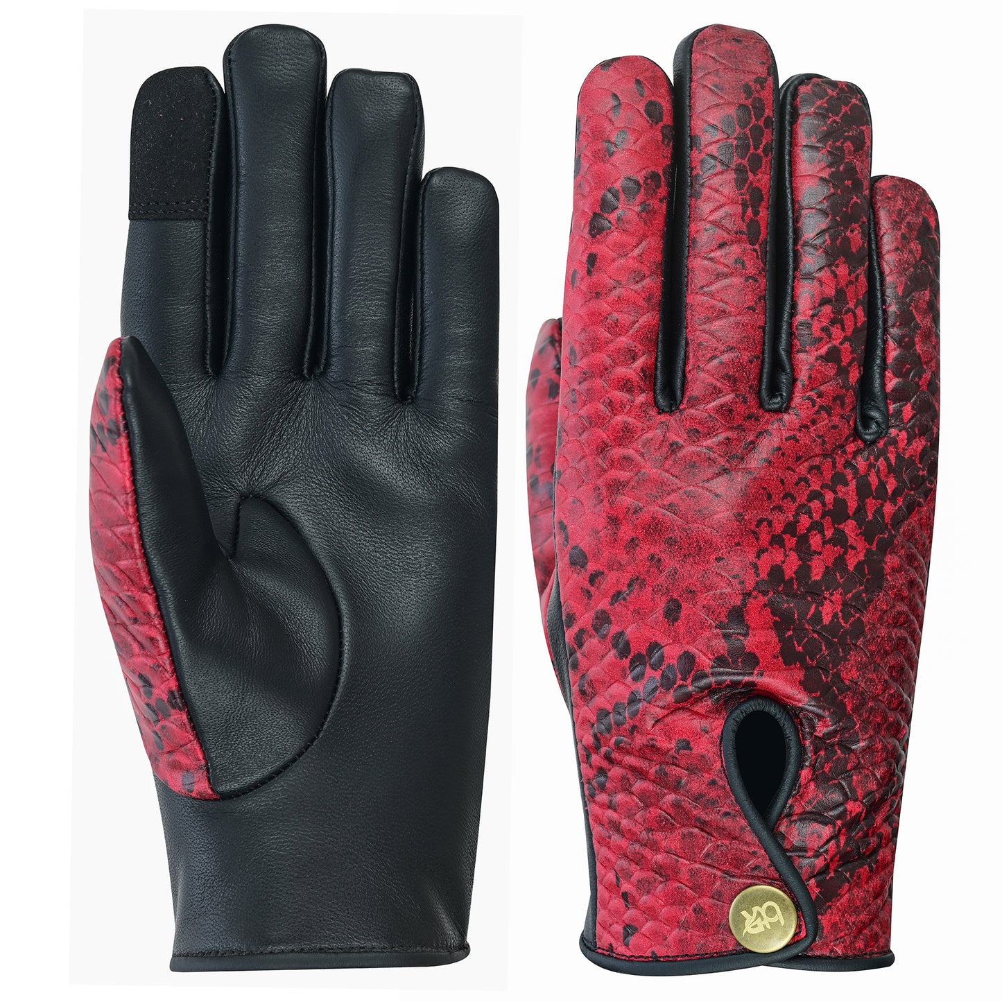Women Python Snake Embossed Leather Dress Gloves Burgundy/Black