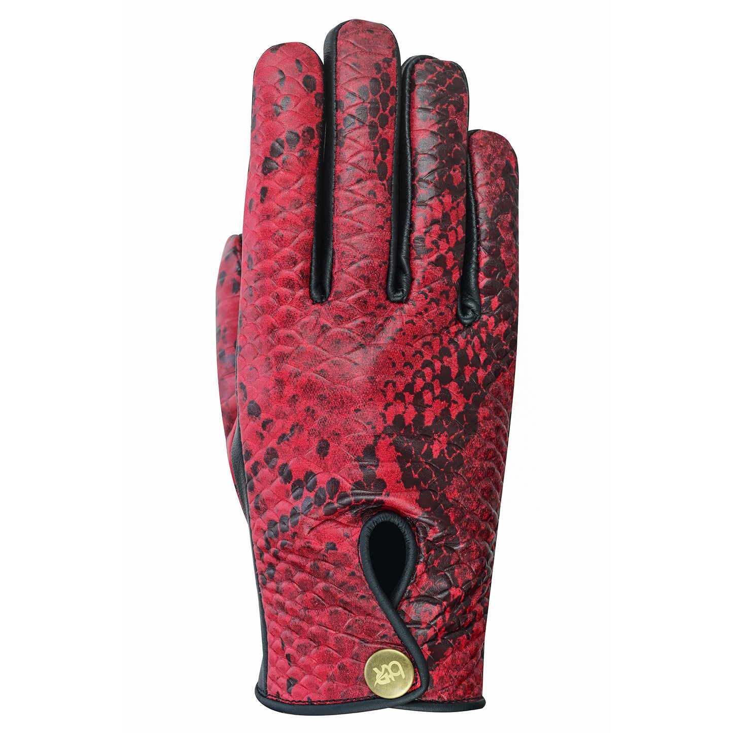 Women Python Snake Embossed Leather Dress Gloves Burgundy/Black