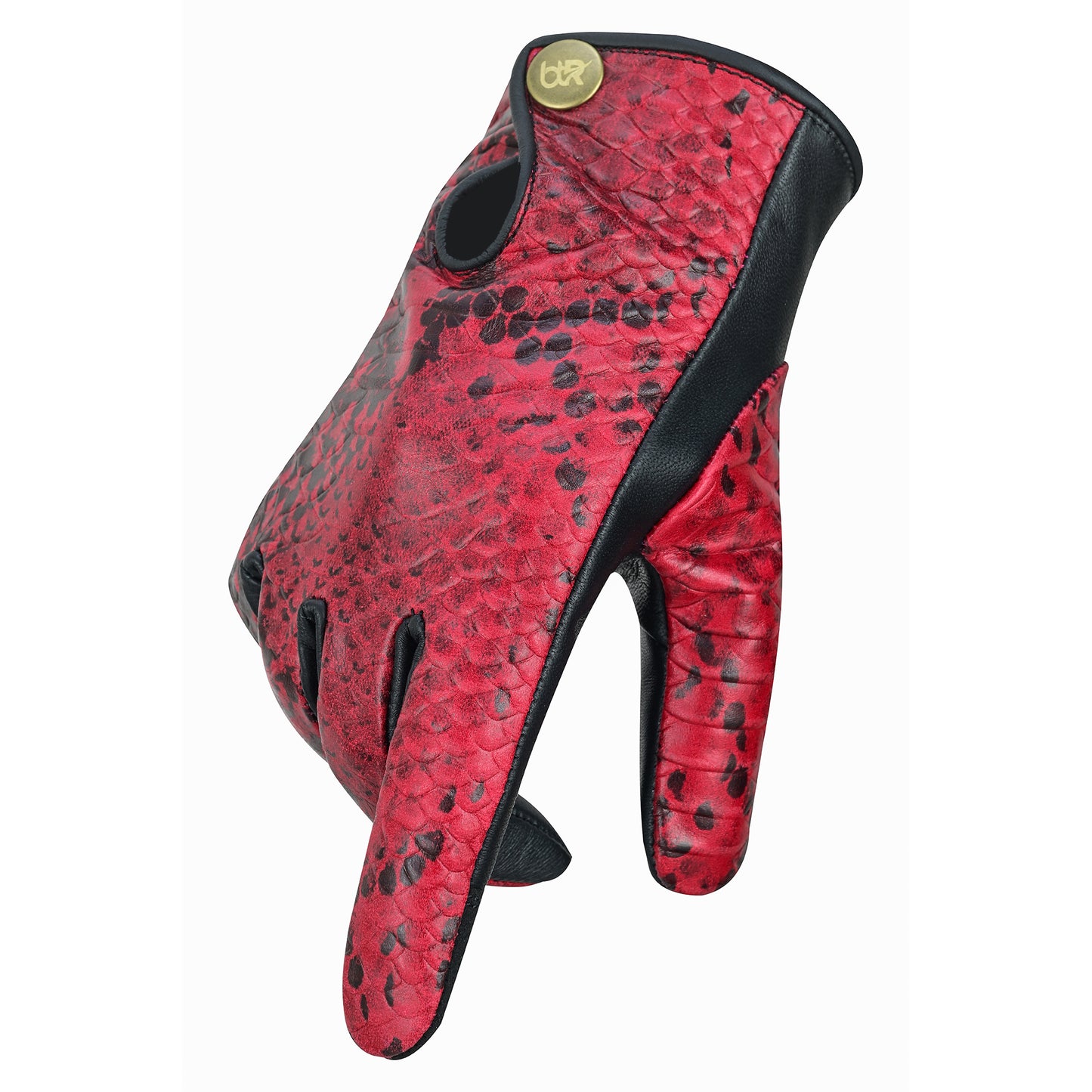 Women Python Snake Embossed Leather Dress Gloves Burgundy/Black