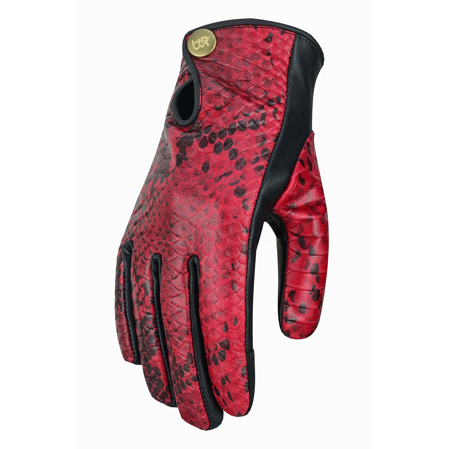 Women Python Snake Embossed Leather Dress Gloves Burgundy/Black