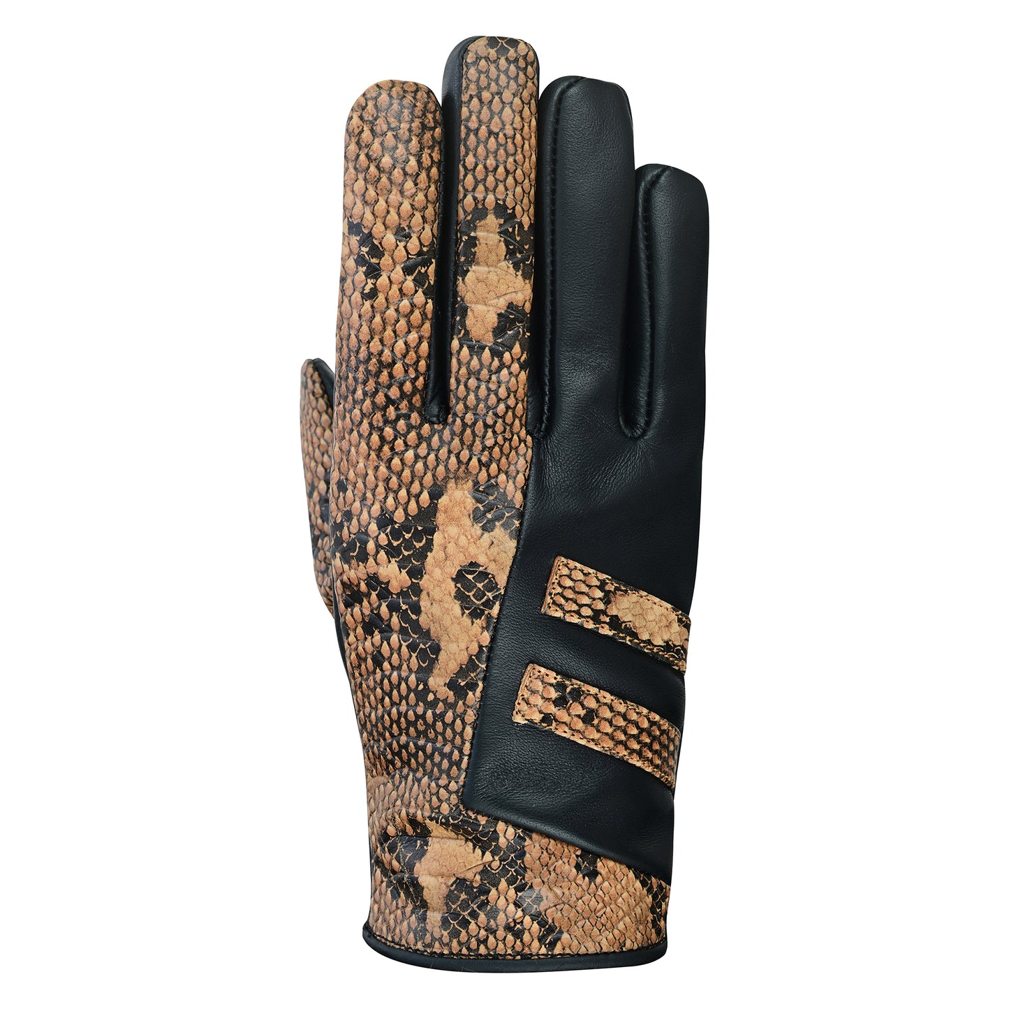 Women Python Snake Embossed Leather Dress Gloves Brown/Black