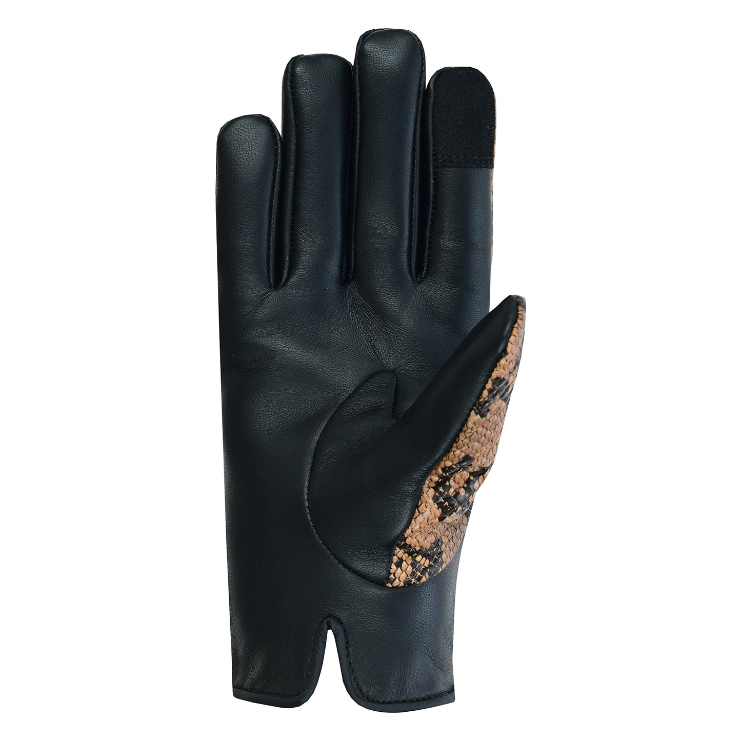 Women Python Snake Embossed Leather Dress Gloves Brown/Black