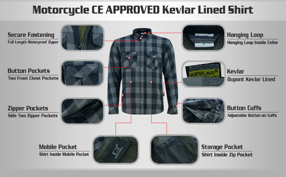 Men’s Premium Kevlar Biker Shirt with CE-Approved Armor