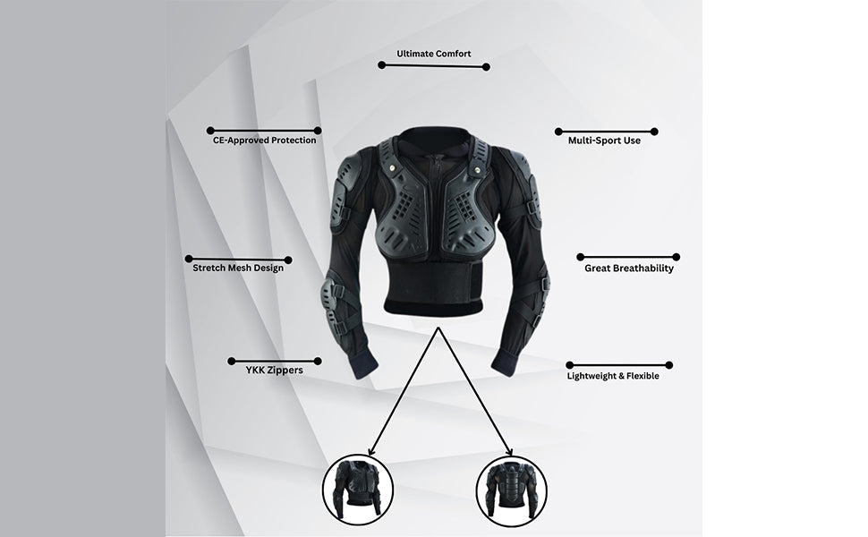 Kids Children Boys Girls Motorcycle Body Armour Jacket Dirt Bike Back Spine Chest CE Approved Protection Jackets