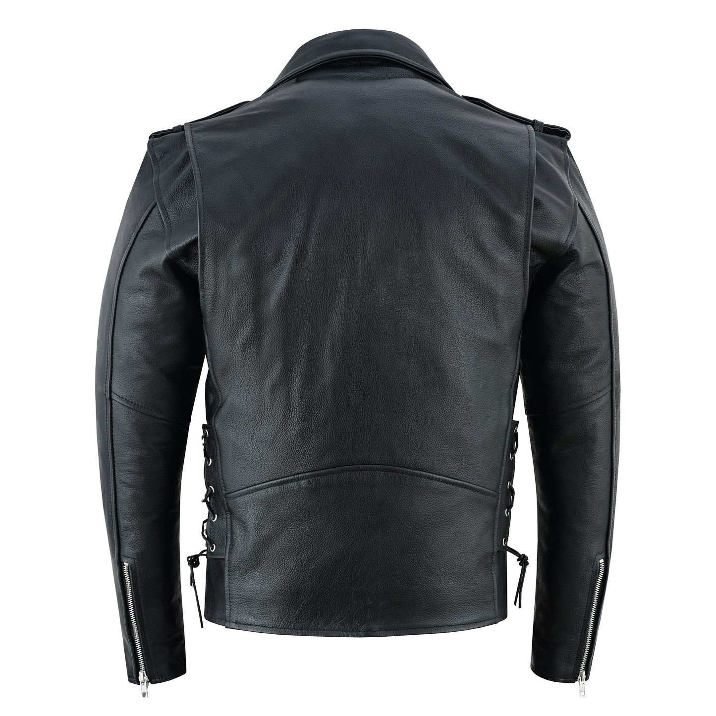 Men’s Classic Brando Motorcycle Jacket - 100% Genuine Cowhide Leather, Distressed, Side Lacing, CE Armor, Water Resistant, Vintage Style Biker Jacket for All-Weather Riding