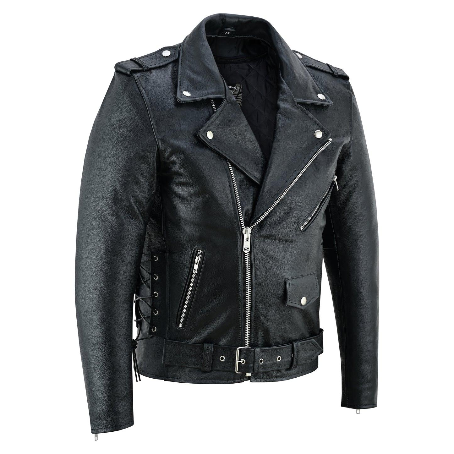 Men’s Classic Brando Motorcycle Jacket - 100% Genuine Cowhide Leather, Distressed, Side Lacing, CE Armor, Water Resistant, Vintage Style Biker Jacket for All-Weather Riding