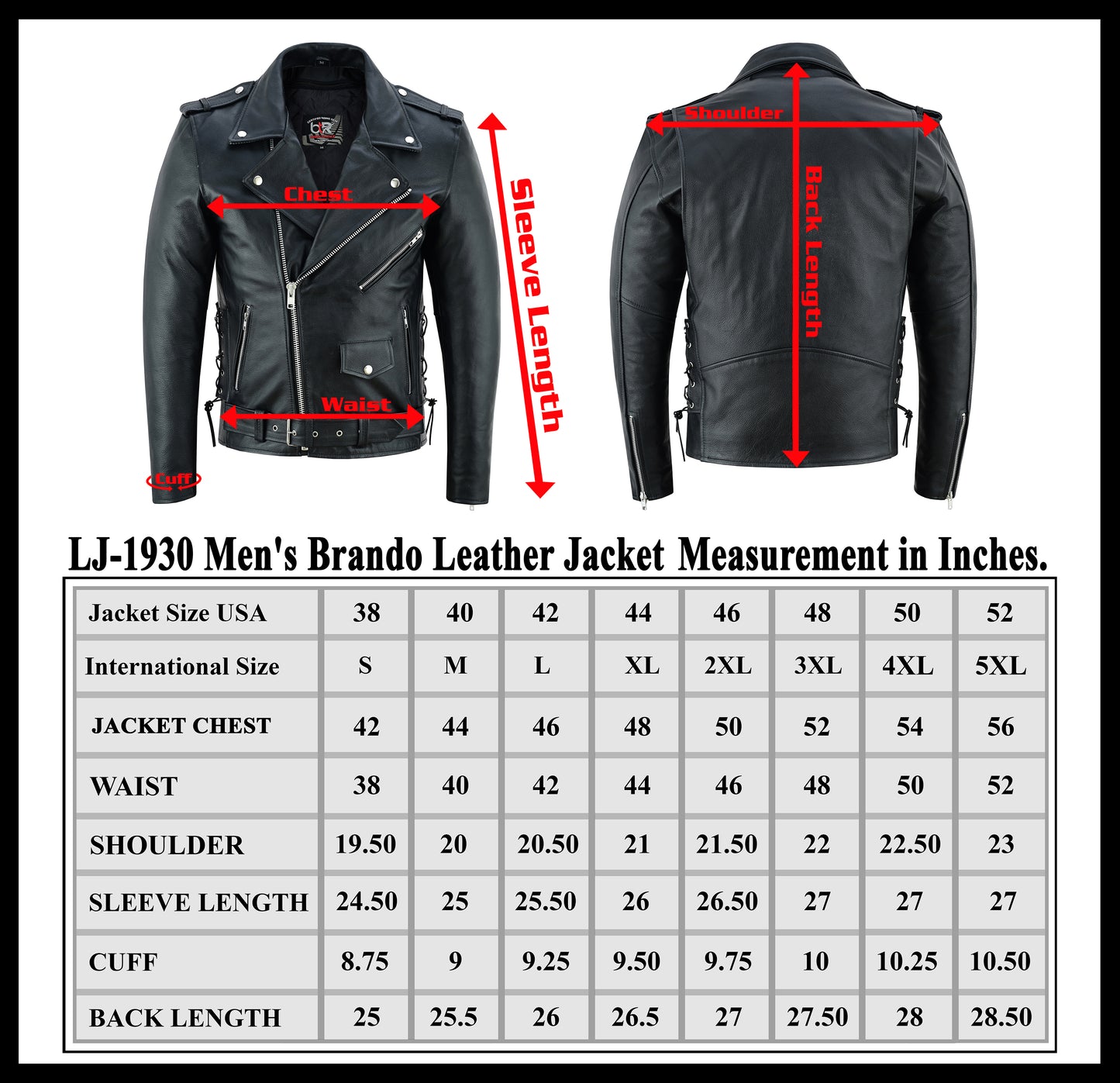 Men’s Classic Brando Motorcycle Jacket - 100% Genuine Cowhide Leather, Distressed, Side Lacing, CE Armor, Water Resistant, Vintage Style Biker Jacket for All-Weather Riding