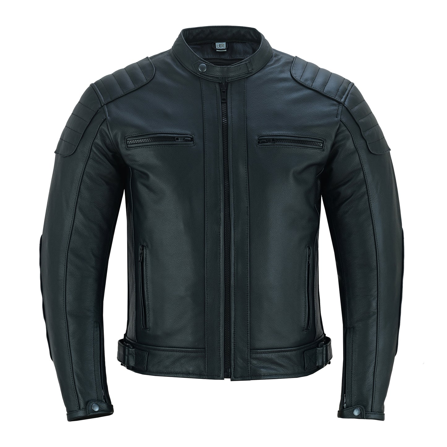 Men Motorbike Cowhide Leather Jacket CE Approved Protection Black