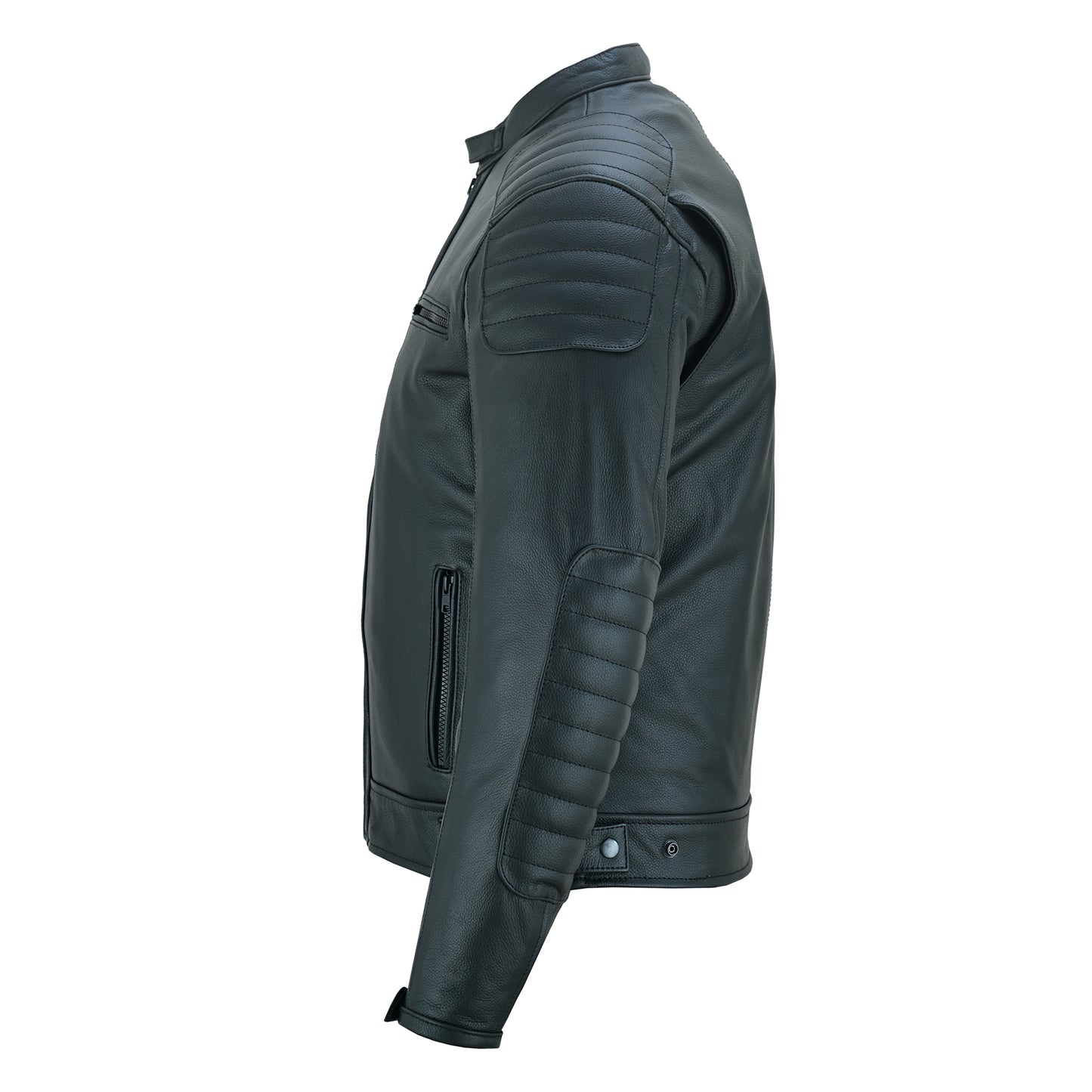 Men Motorbike Cowhide Leather Jacket CE Approved Protection Black
