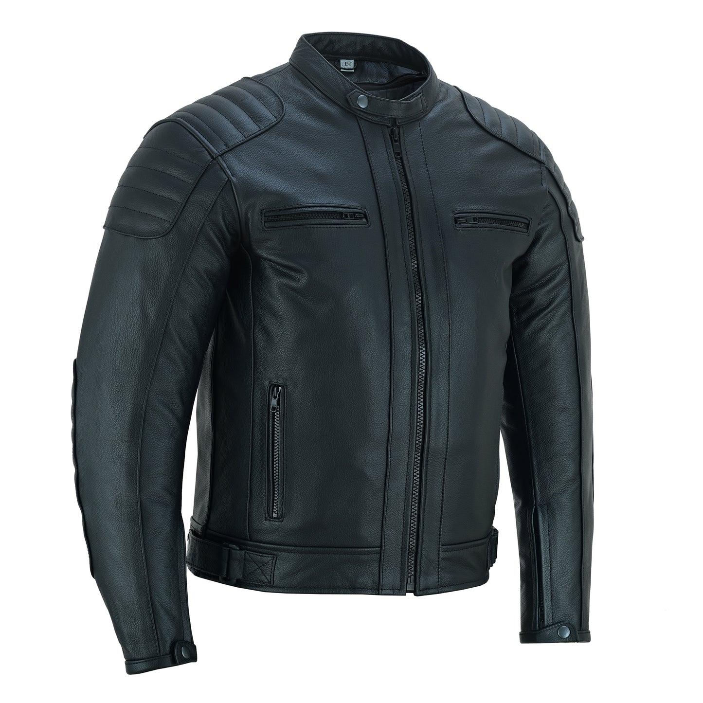 Men Motorbike Cowhide Leather Jacket CE Approved Protection Black