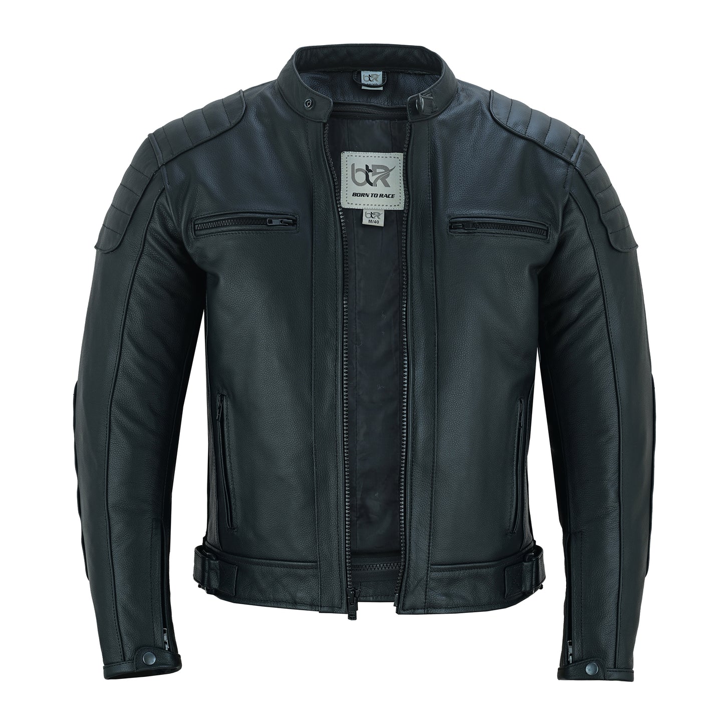 Men Motorbike Cowhide Leather Jacket CE Approved Protection Black