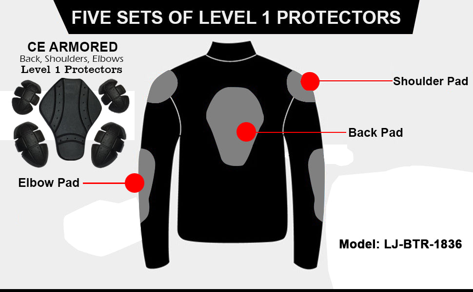 Men Motorbike Cowhide Leather Jacket CE Approved Protection Black