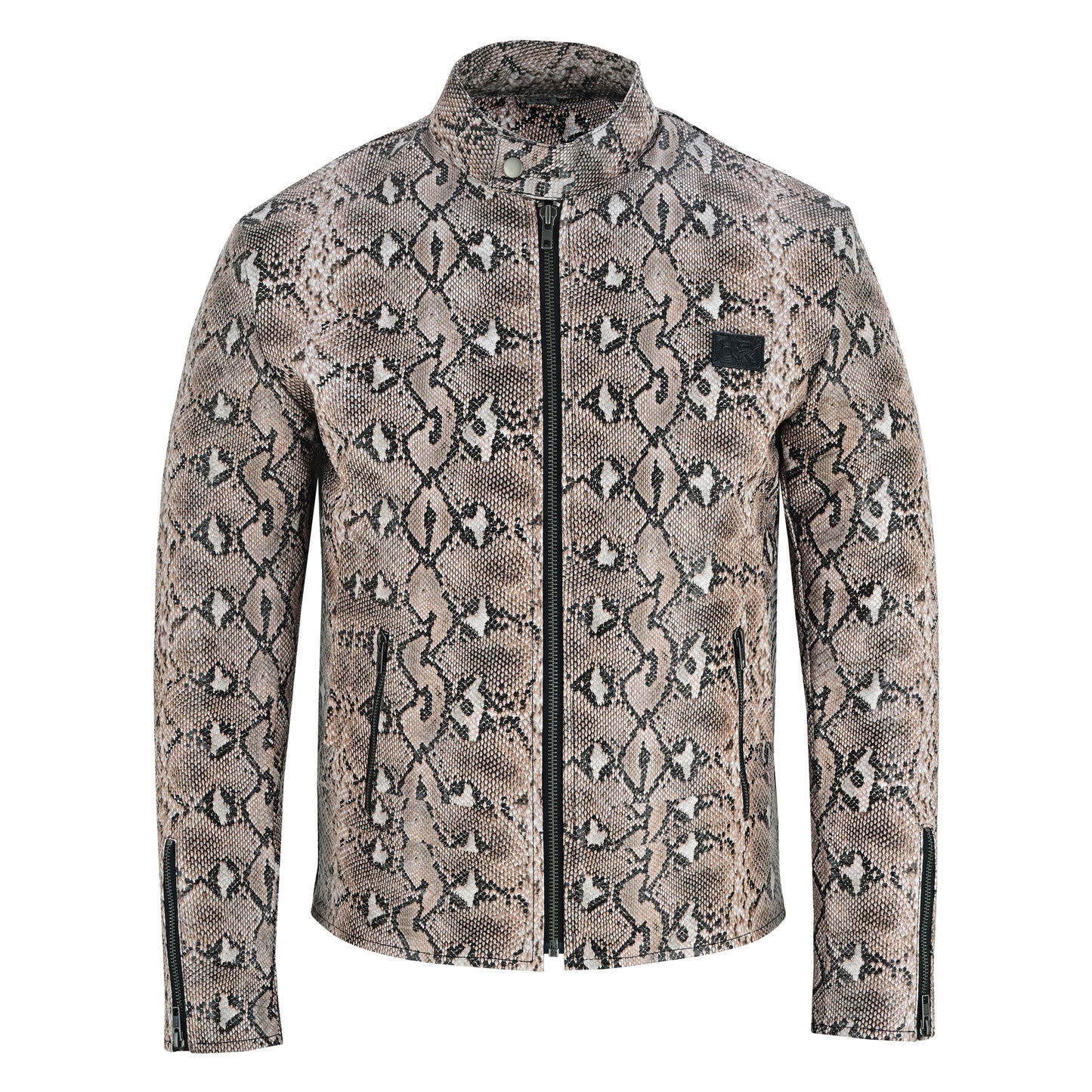 Men's Python Snake Embossed Leather Luxury Fashion Motorcycle Biker Jacket
