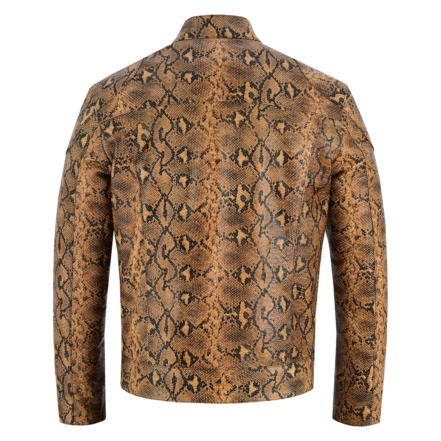 Men's Python Snake Embossed Leather Luxury Fashion Motorcycle Biker Jacket