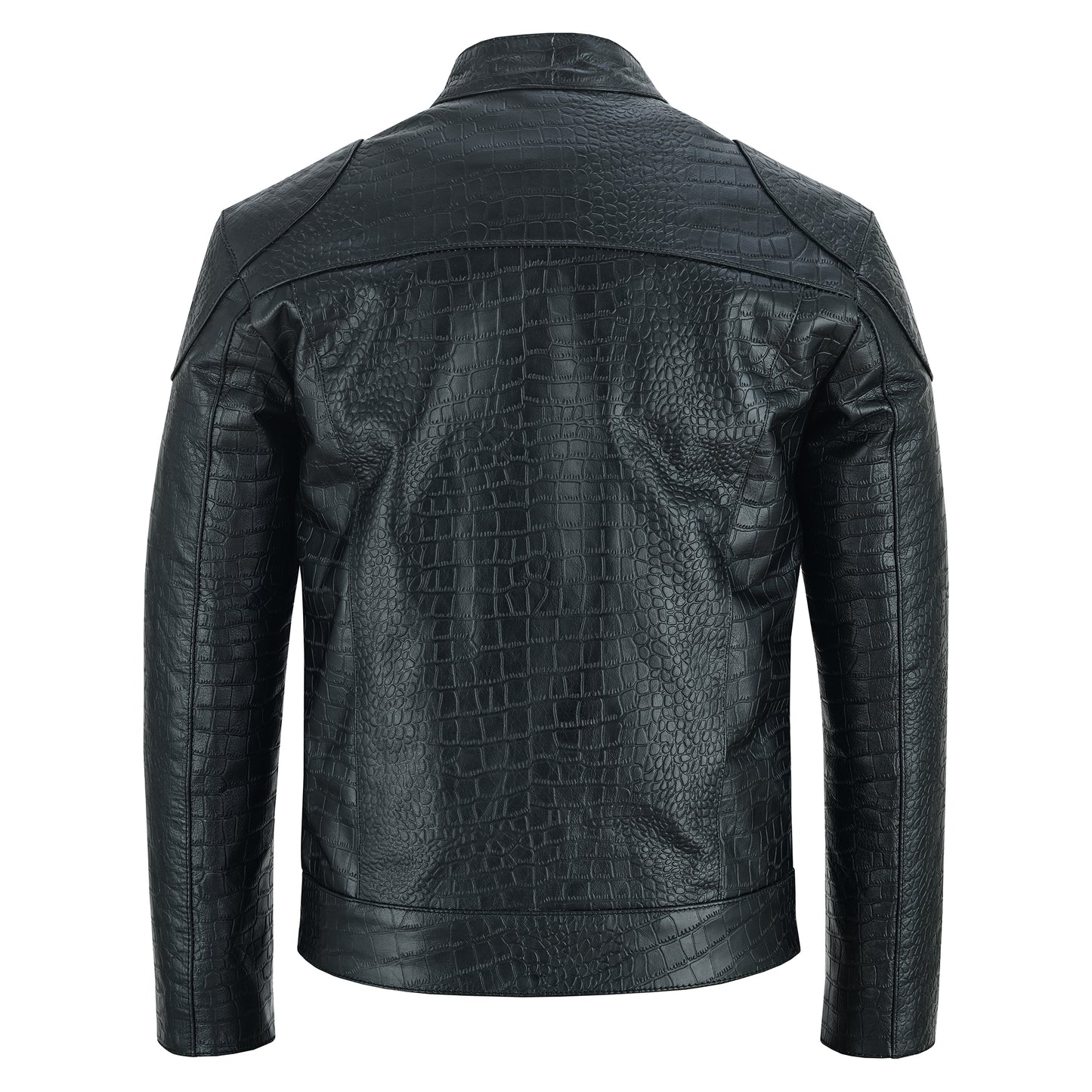 Men Crocodile Embossed Leather Luxury Fashion Motorcycle Biker Jacket Black