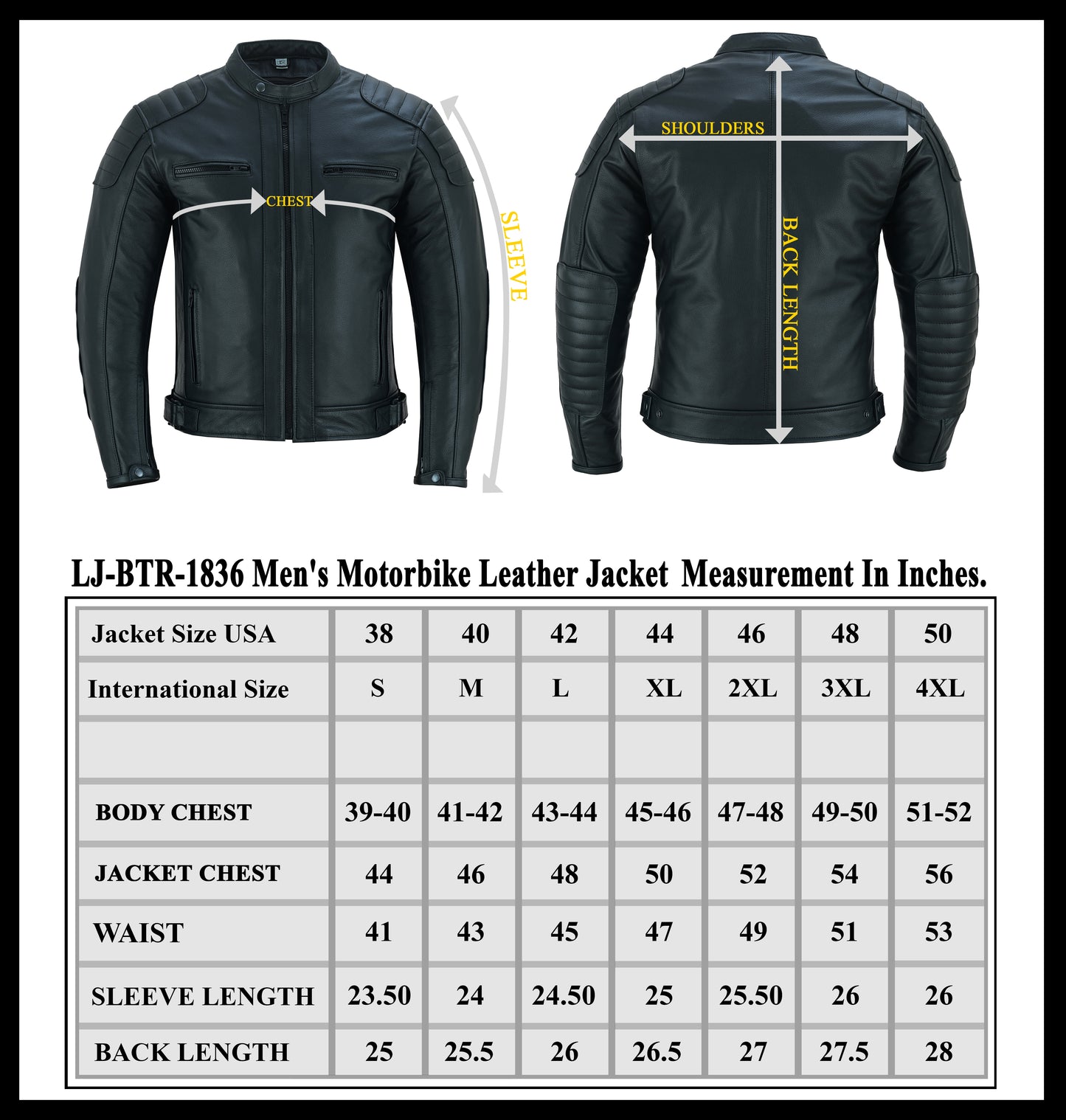 Men Motorbike Cowhide Leather Jacket CE Approved Protection Black