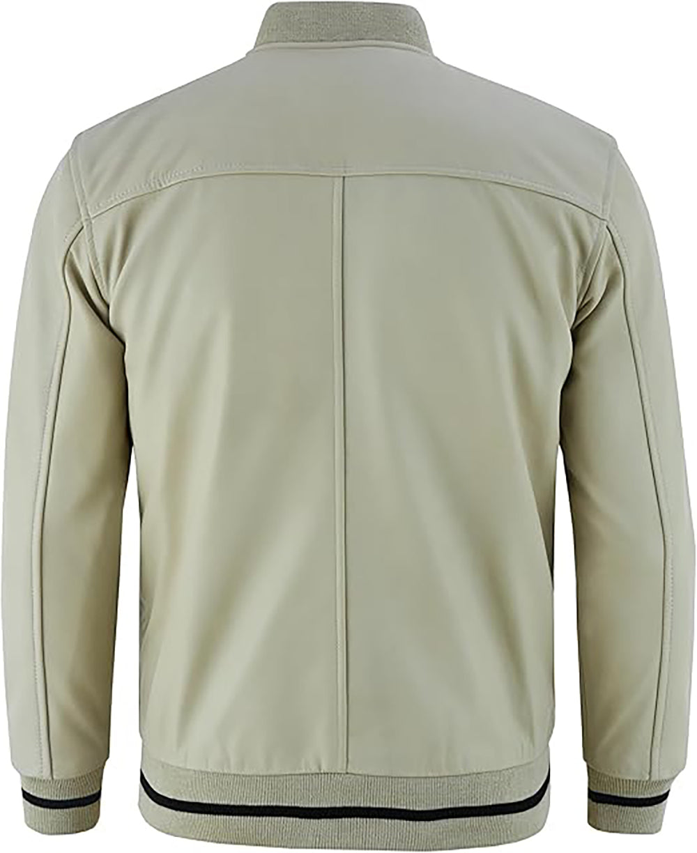 Men’s Lambskin Leather Jacket Collar Zip Up Rib Knit Casual Wear Fashion Jacket