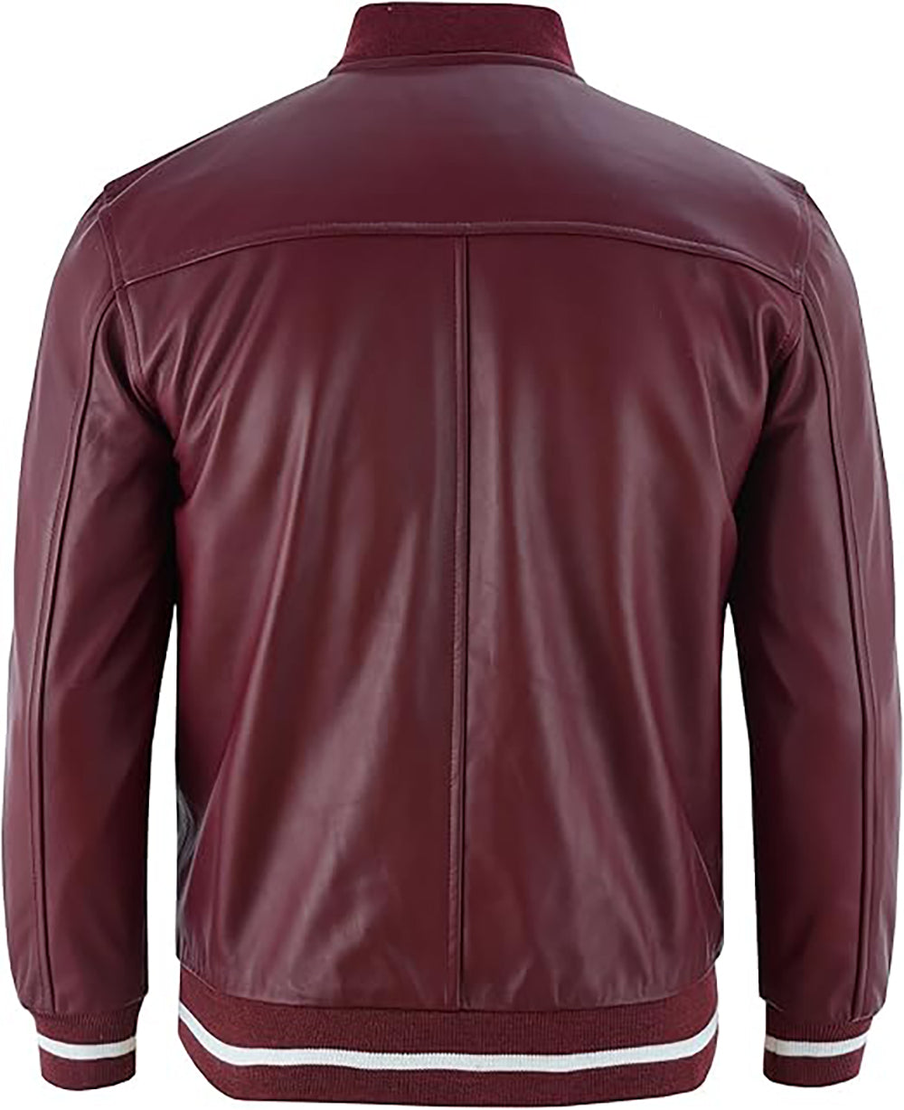 Men’s Lambskin Leather Jacket Collar Zip Up Rib Knit Casual Wear Fashion Jacket