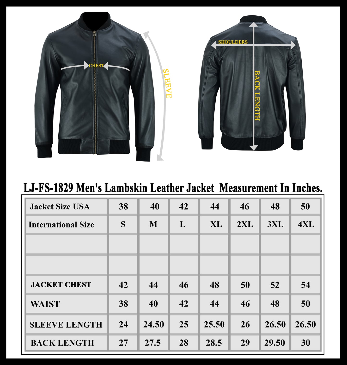 Men’s Lambskin Leather Jacket Collar Zip Up Rib Knit Casual Wear Fashion Jacket