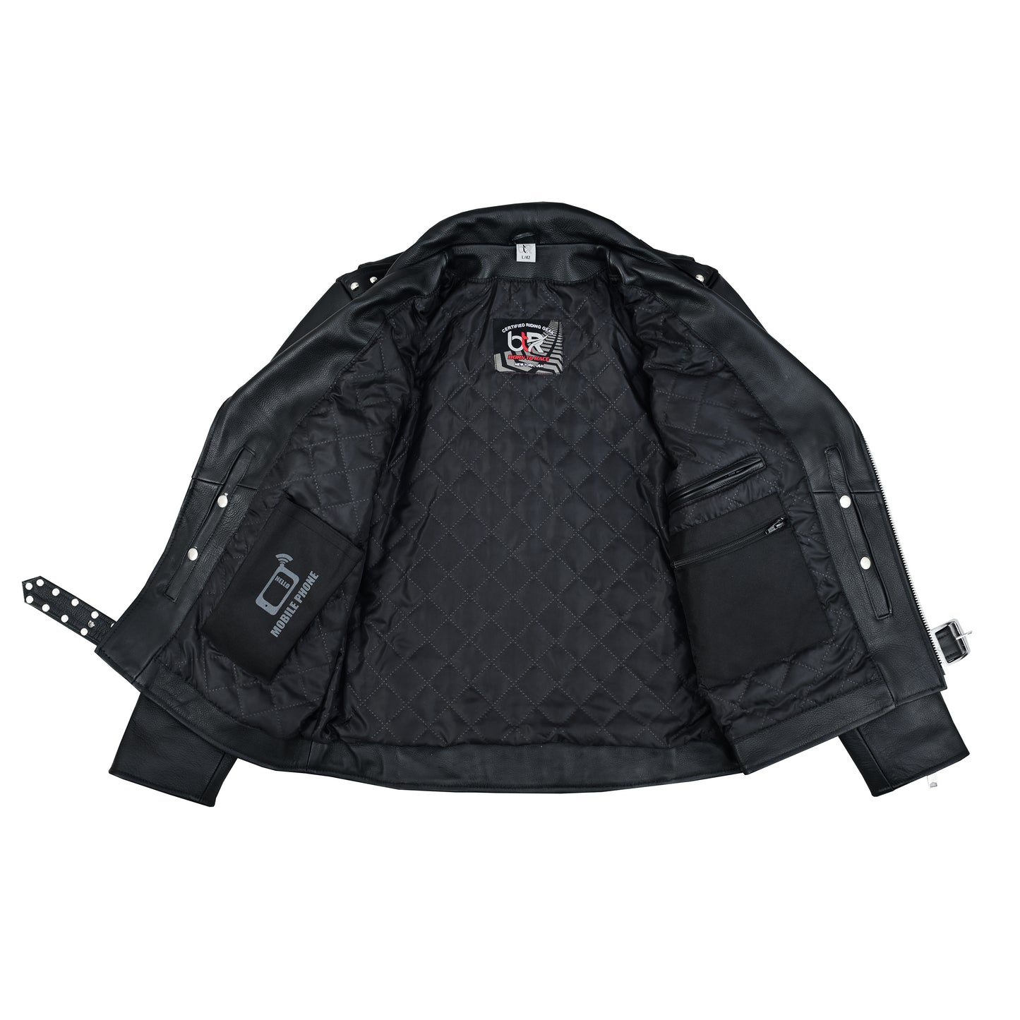 Men’s Leather Motorcycle Jacket – Steel Stud Classic Brando Biker Jacket | Heavy-Duty Cowhide, CE Armor Pockets, Asymmetrical Zipper, and Belted Waist Black Spiked Silver Color Studs Biker Jacket-New