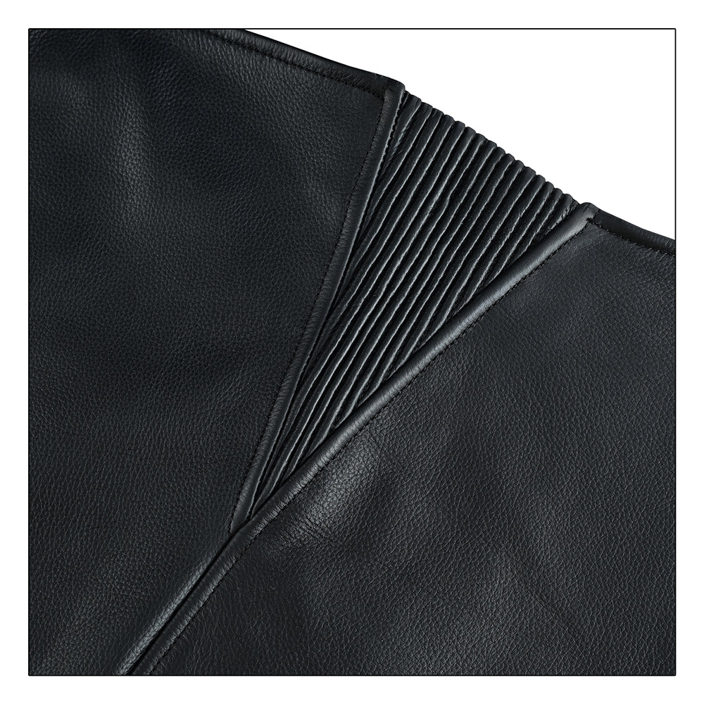 Men’s Cowhide Naked Drum Dyed Leather Motorcycle Chaps – Full Grain, Adjustable Fit, Protective and Stylish – Zipper Pockets-Black