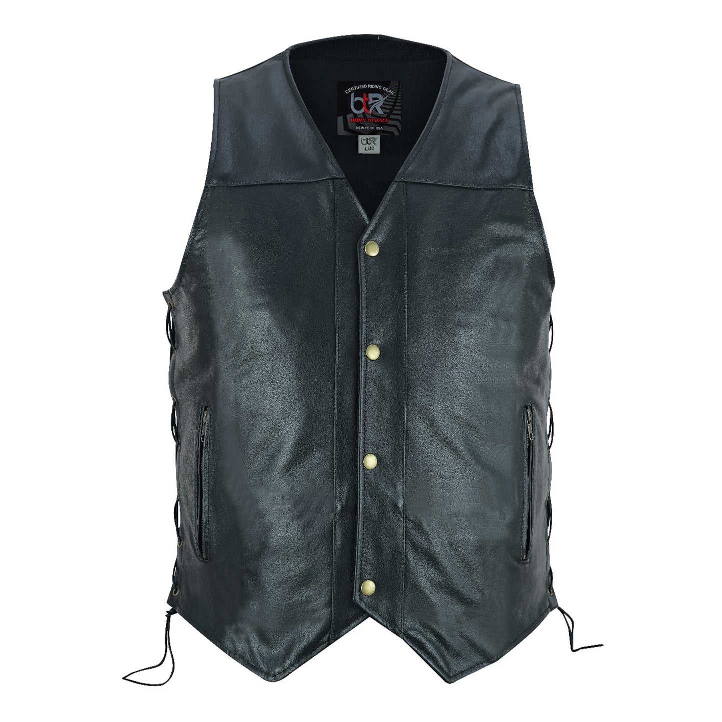 Men Motorcycle Motocross Premium Quality Sleeveless Leather Vest Biker Riders Motorbike Vests – Black