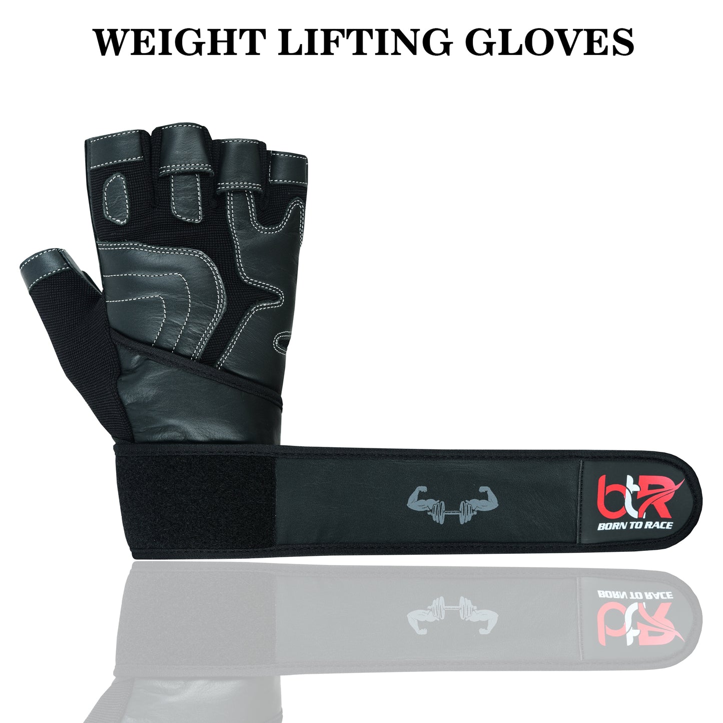 Premium Cowhide Leather Weight Lifting Gloves - Fingerless, Padded, Long Wrist Support, Gym Workout, Powerlifting, Bodybuilding, Fitness, Unisex Design for Men & Women