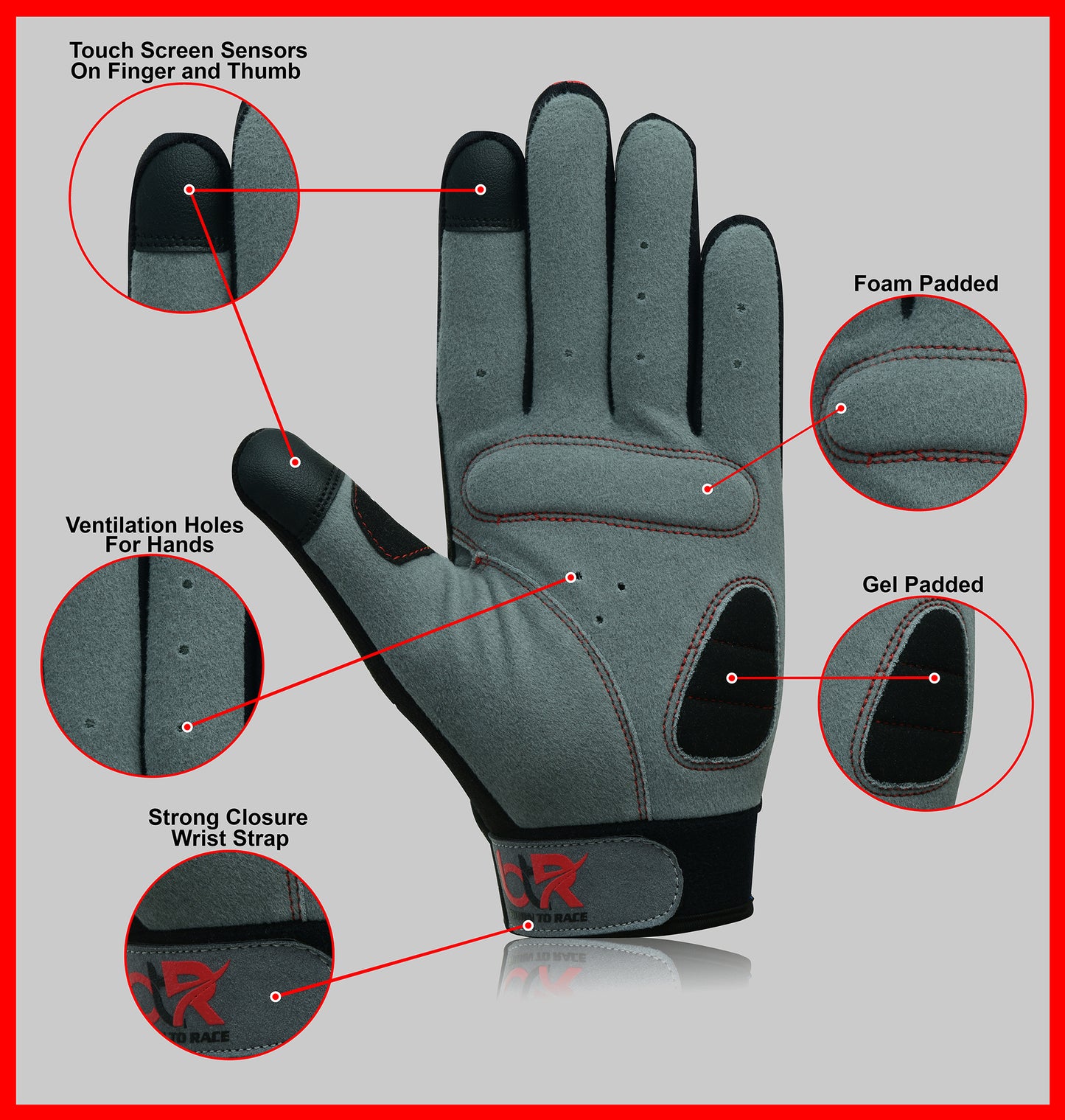 Cycling Gloves Padded Full Finger Mountain Bike Touch Screen Bicycle Lightweight MTB Gloves