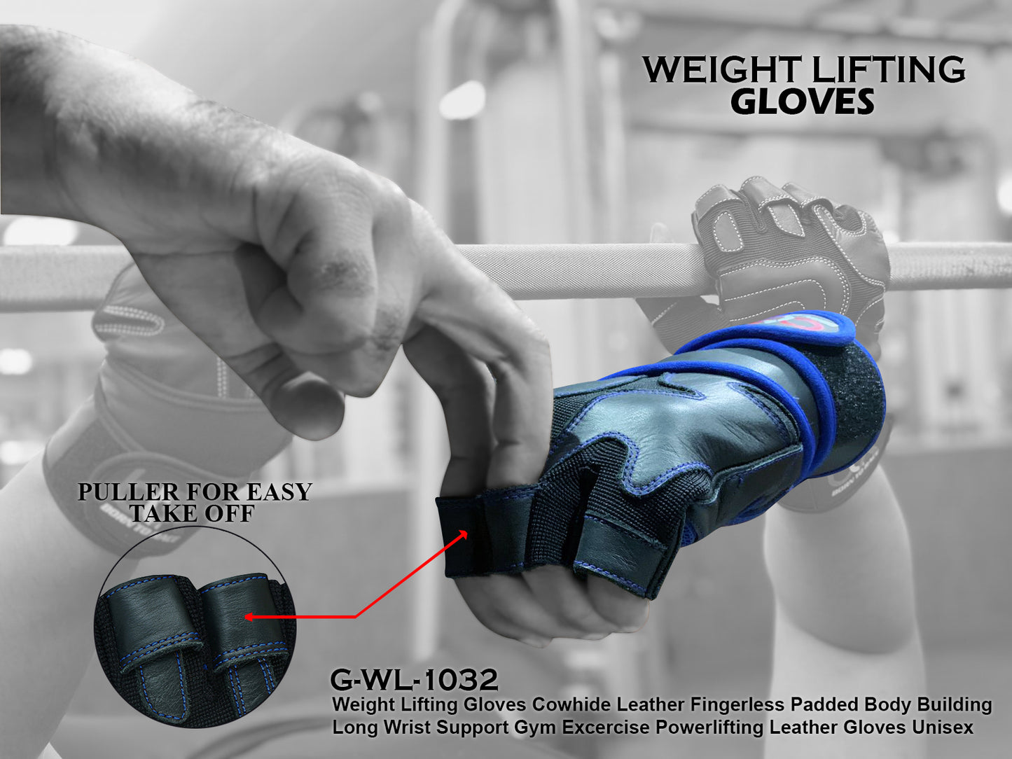 Premium Cowhide Leather Weight Lifting Gloves - Fingerless, Padded, Long Wrist Support, Gym Workout, Powerlifting, Bodybuilding, Fitness, Unisex Design for Men & Women