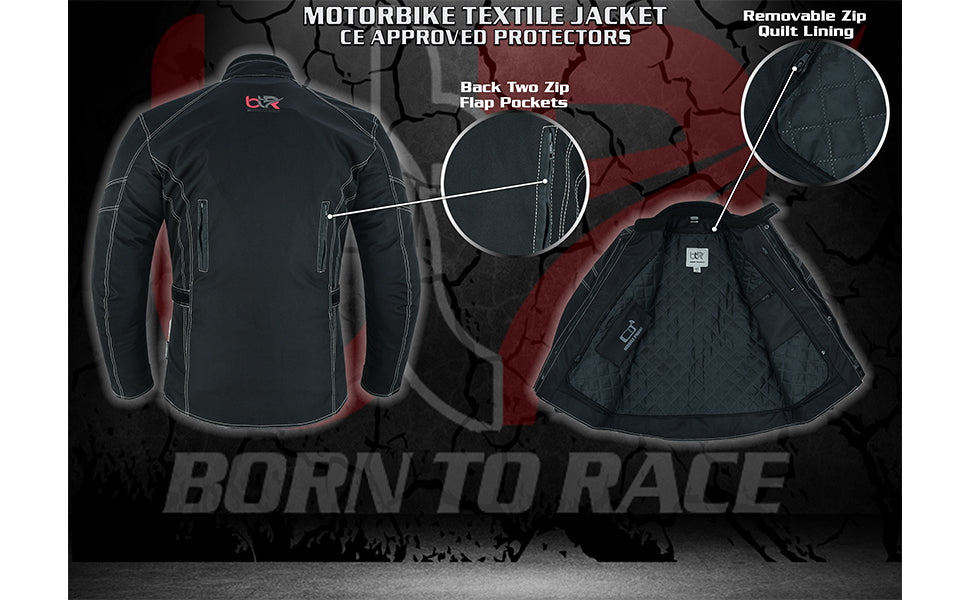 Men's Motorcycle Cordura Jacket – All-Weather 600D Textile with CE-Approved Armor, Waterproof, Windproof, and Thermal Lining, 3/4-Length Adventure Riding Jacket