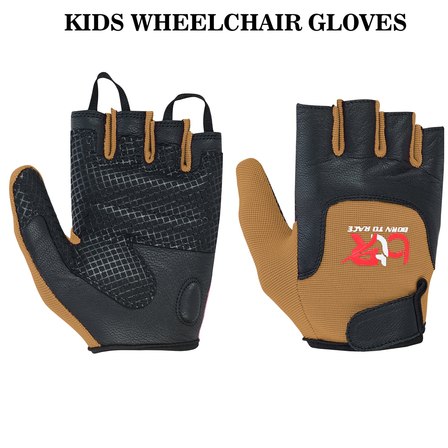 Kids Wheelchair and Cycling Gloves – Fingerless Leather Palm Gloves for Boys and Girls – Durable Long Thumb Design for Mobility, Wheelchair, and Bike Riding