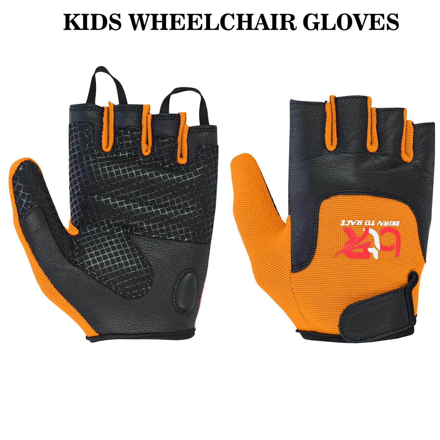 Kids Wheelchair and Cycling Gloves – Fingerless Leather Palm Gloves for Boys and Girls – Durable Long Thumb Design for Mobility, Wheelchair, and Bike Riding