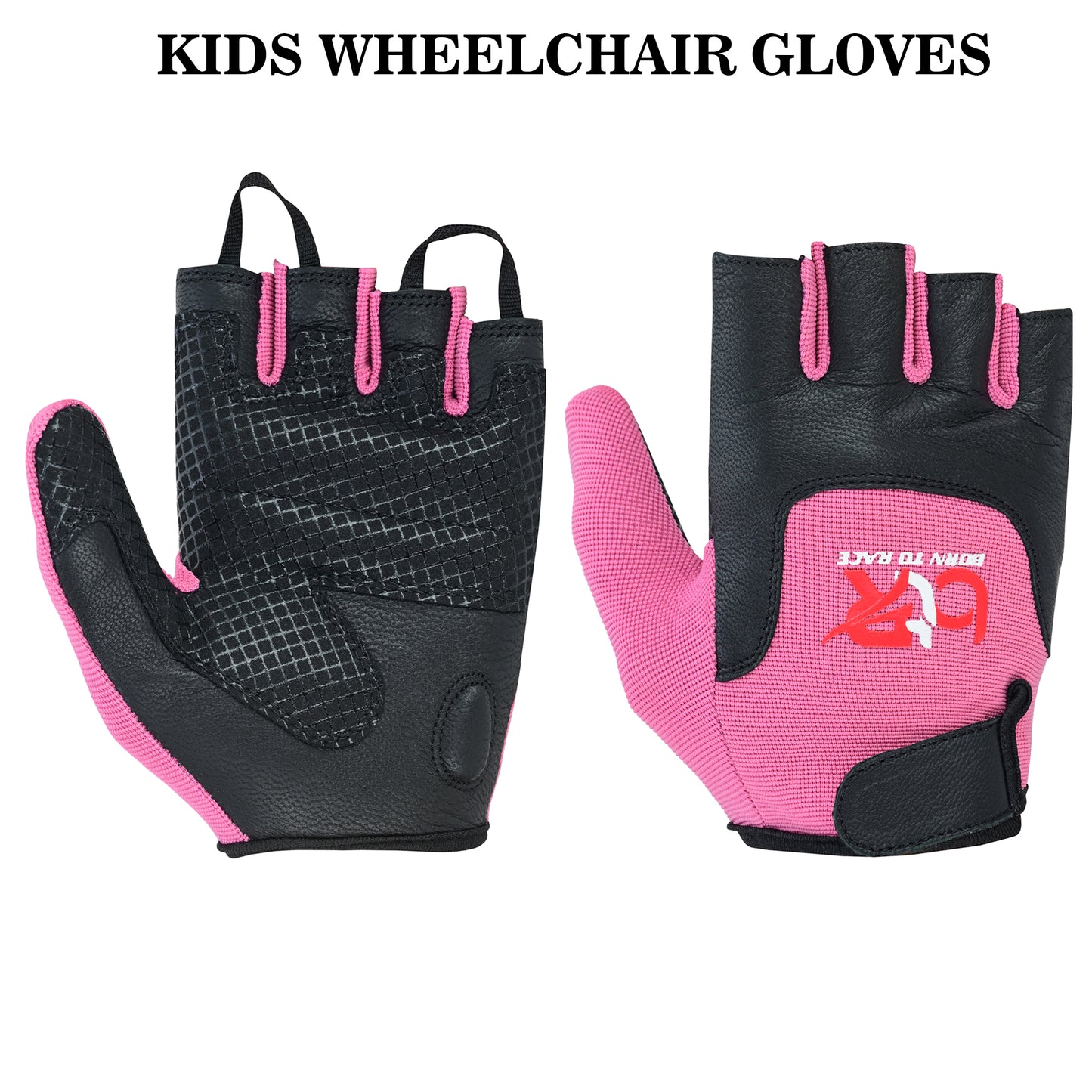 Kids Wheelchair and Cycling Gloves – Fingerless Leather Palm Gloves for Boys and Girls – Durable Long Thumb Design for Mobility, Wheelchair, and Bike Riding
