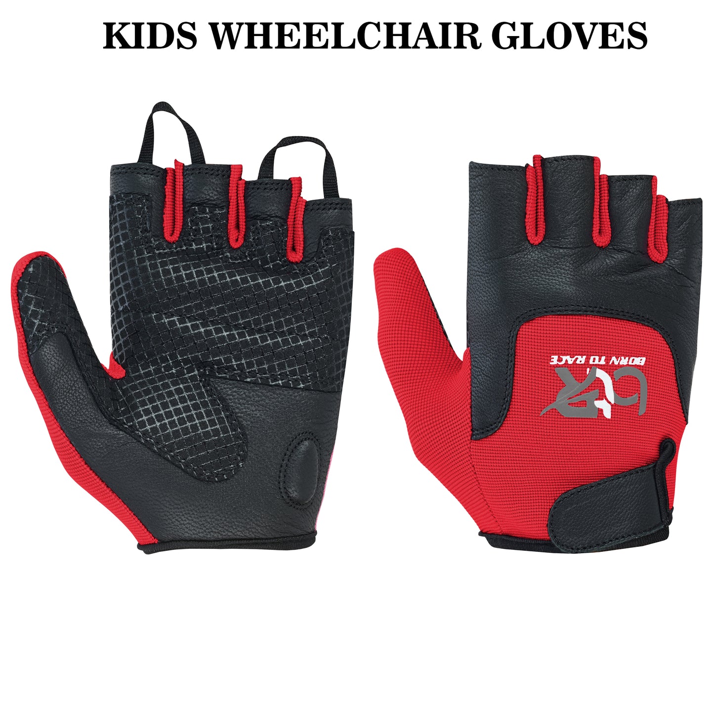 Kids Wheelchair and Cycling Gloves – Fingerless Leather Palm Gloves for Boys and Girls – Durable Long Thumb Design for Mobility, Wheelchair, and Bike Riding
