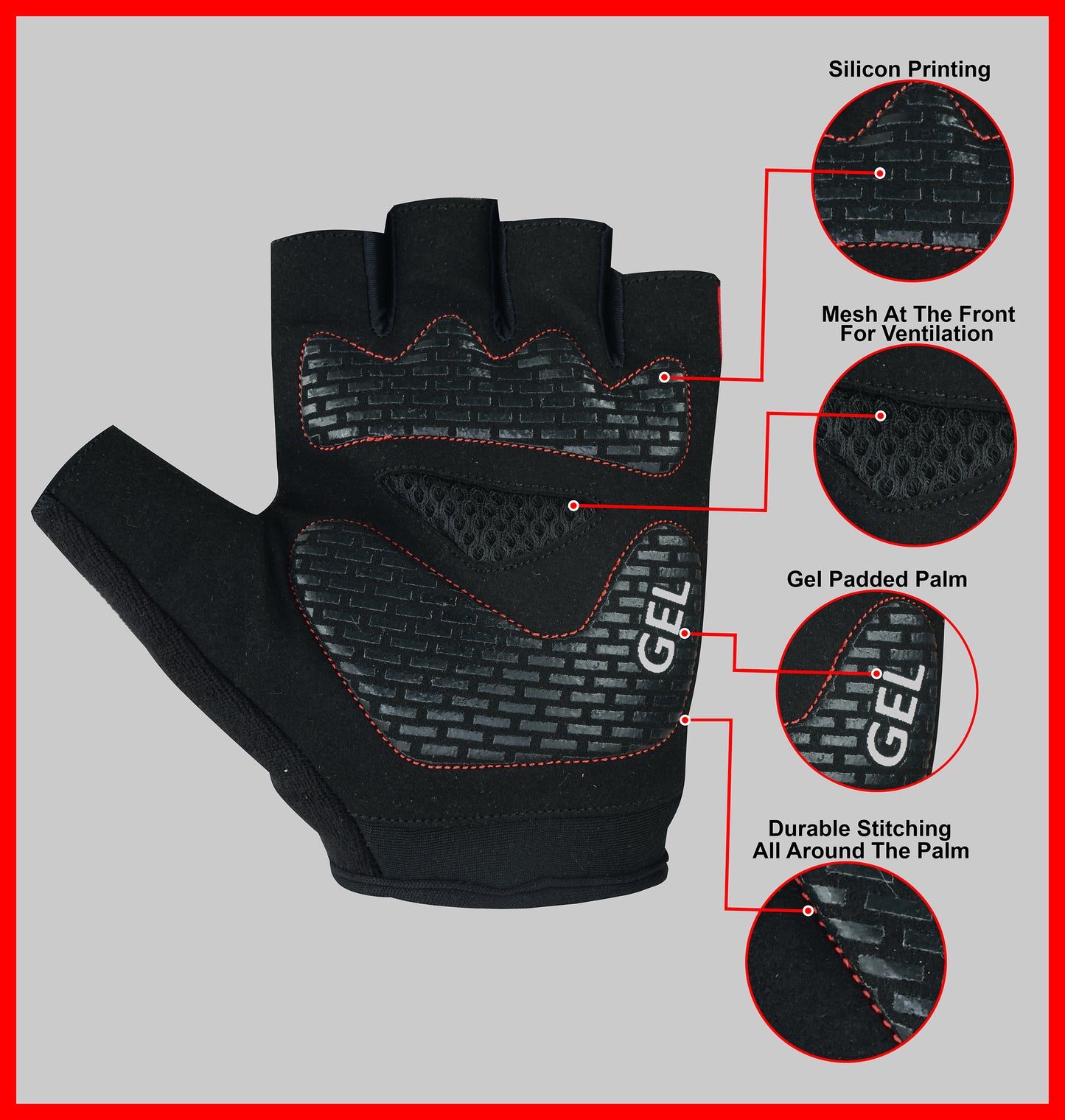 Cycling Gel Padded Silicon Printing Fingerless Gloves