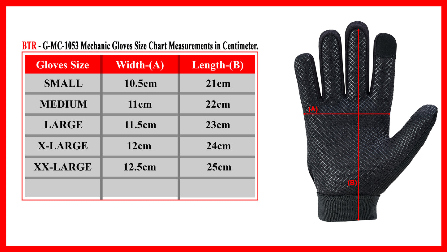 Mechanic Work Safety Touch Screen Gloves With Elastic Cuffs For Secure Fit Grippy Palm Black
