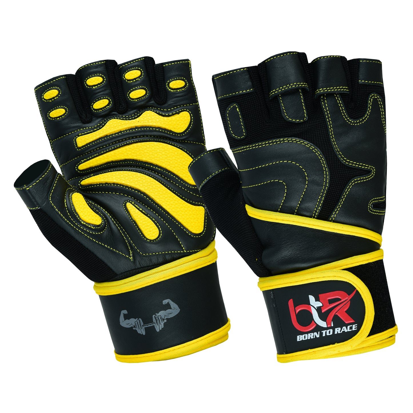 Premium Cowhide Leather Weight Lifting Gloves - Fingerless, Padded, Long Wrist Support, Gym Workout, Powerlifting, Bodybuilding, Fitness, Unisex Design for Men & Women