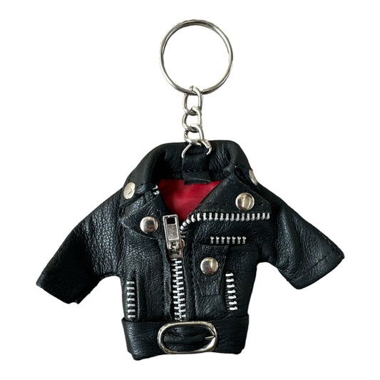 Tiny Leather Jacket Keychain, Luxe Napa Leather With Red Lining